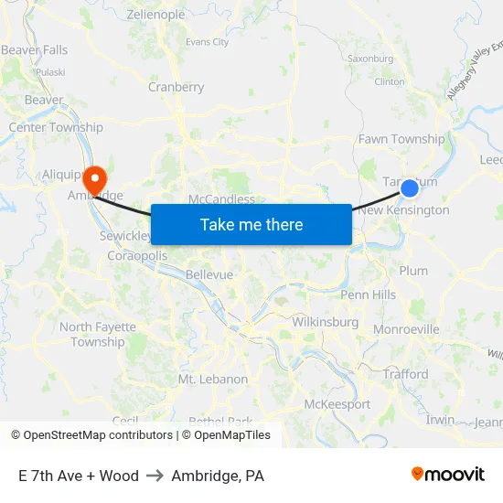 E 7th Ave + Wood to Ambridge, PA map