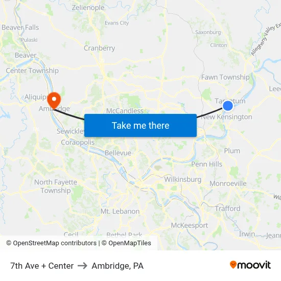 7th Ave + Center to Ambridge, PA map