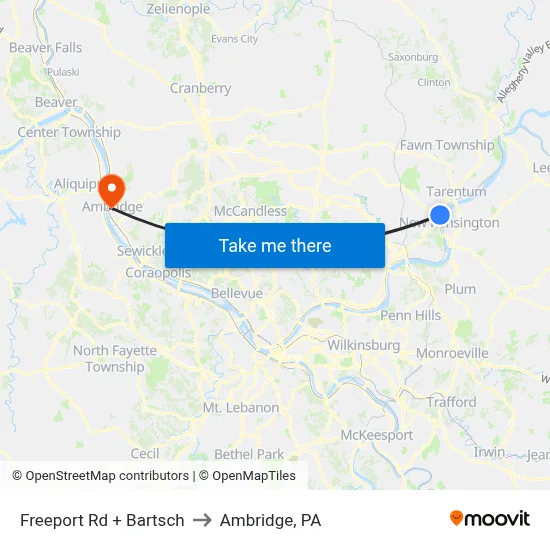 Freeport Rd + Bartsch to Ambridge, PA map