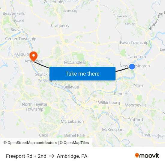 Freeport Rd + 2nd to Ambridge, PA map