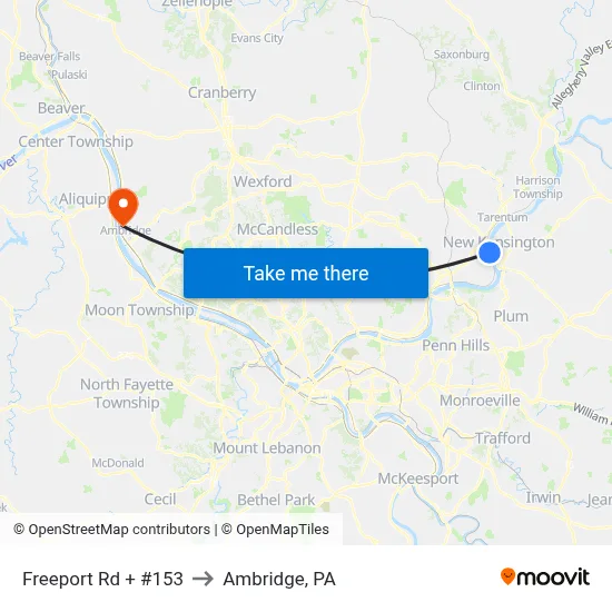 Freeport Rd + #153 to Ambridge, PA map