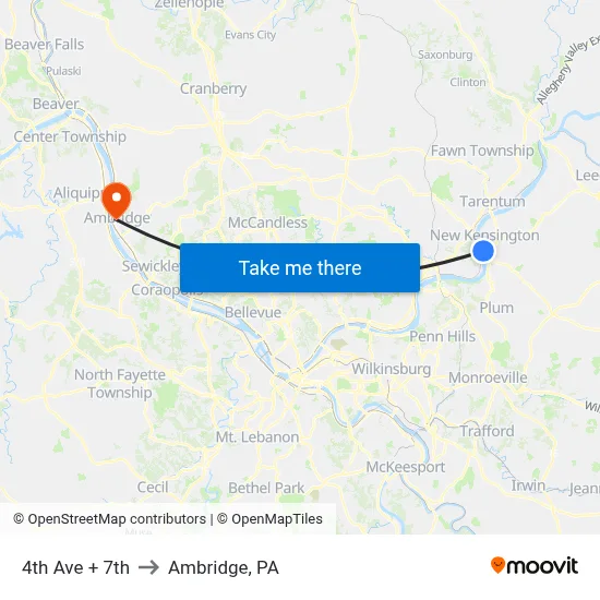 4th Ave + 7th to Ambridge, PA map