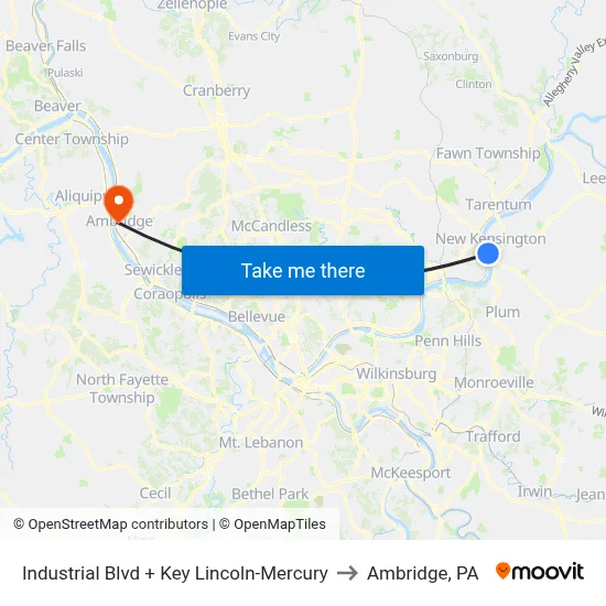 Industrial Blvd + Key Lincoln-Mercury to Ambridge, PA map