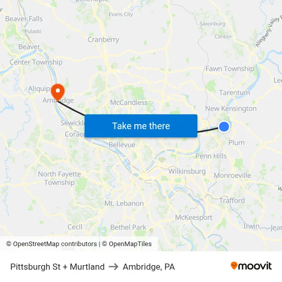 Pittsburgh St + Murtland to Ambridge, PA map