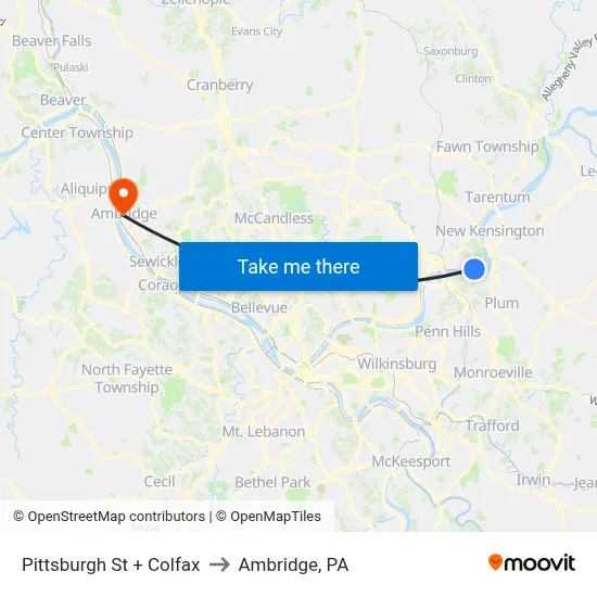 Pittsburgh St + Colfax to Ambridge, PA map