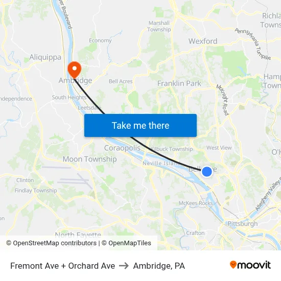 Fremont Ave + Orchard Ave to Ambridge, PA map