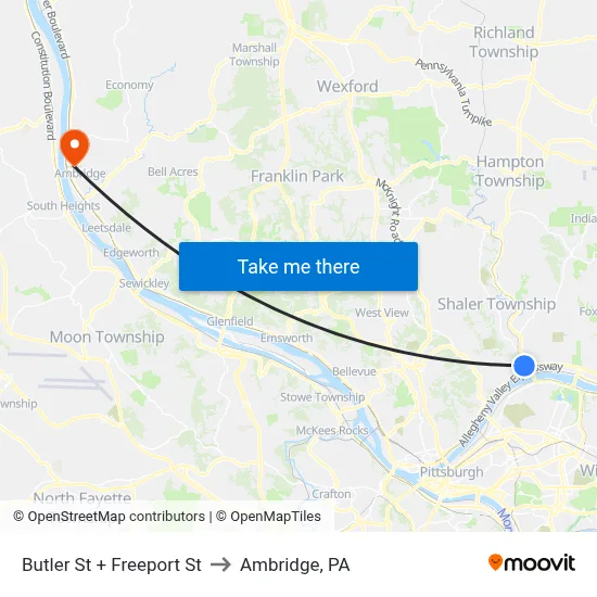 Butler St + Freeport St to Ambridge, PA map