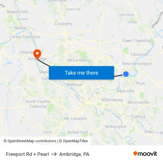 Freeport Rd + Pearl to Ambridge, PA map