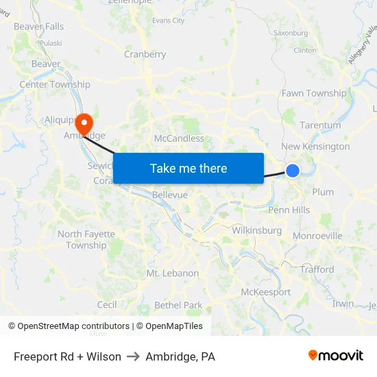 Freeport Rd + Wilson to Ambridge, PA map