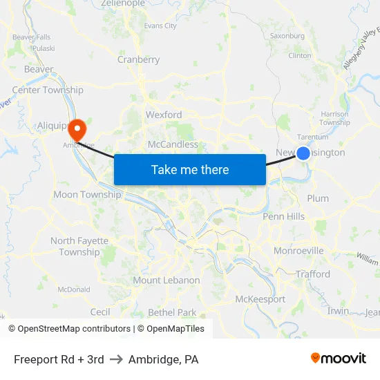 Freeport Rd + 3rd to Ambridge, PA map