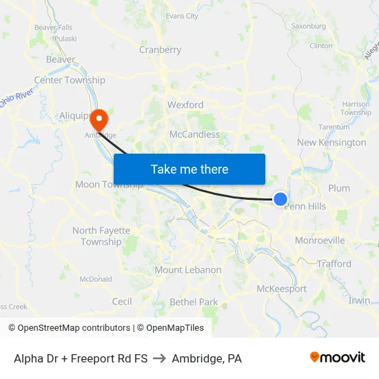 Alpha Dr + Freeport Rd FS to Ambridge, PA map