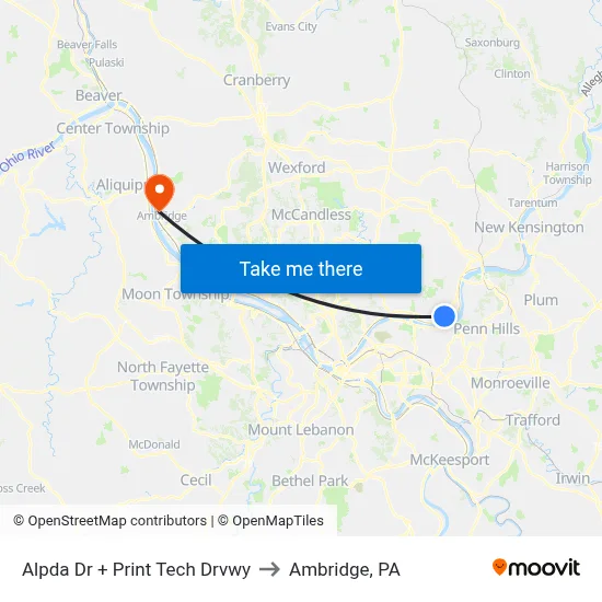 Alpda Dr + Print Tech Drvwy to Ambridge, PA map