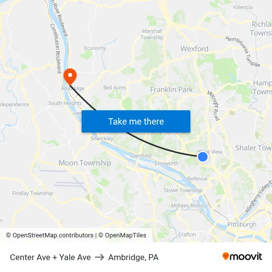 Center Ave + Yale Ave to Ambridge, PA map