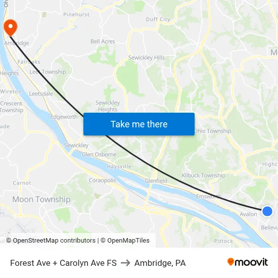 Forest Ave + Carolyn Ave FS to Ambridge, PA map