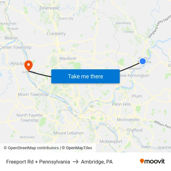 Freeport Rd + Pennsylvania to Ambridge, PA map