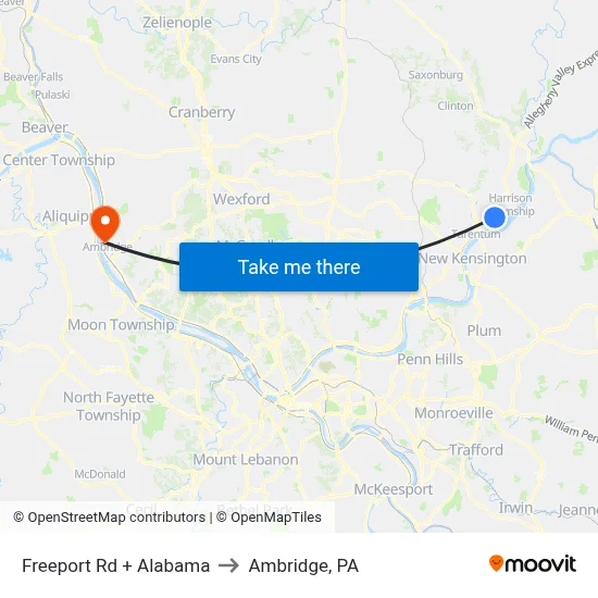 Freeport Rd + Alabama to Ambridge, PA map