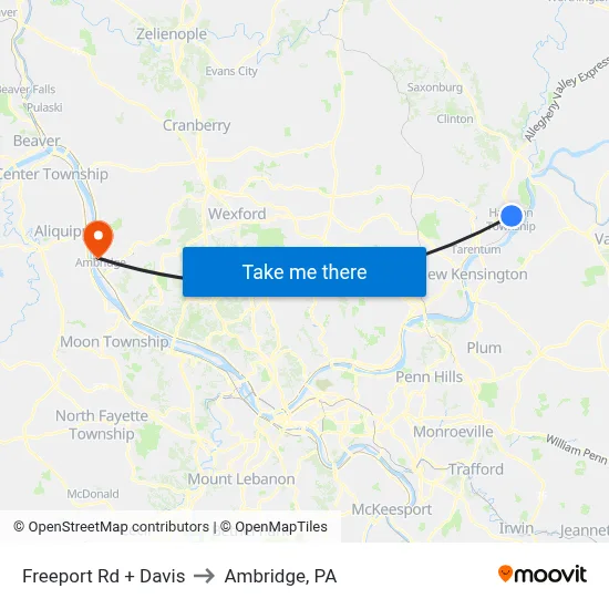 Freeport Rd + Davis to Ambridge, PA map