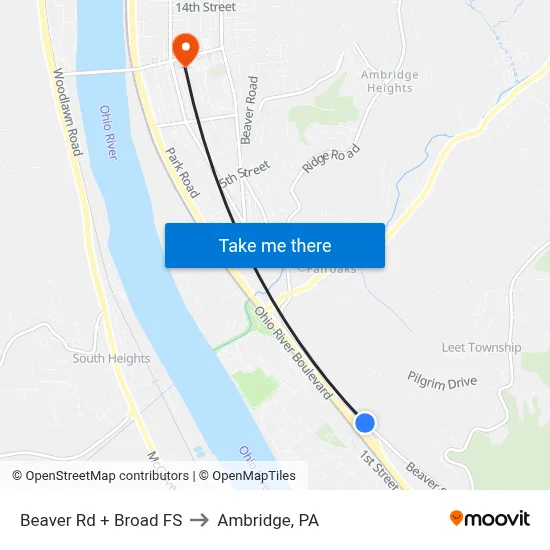 Beaver Rd + Broad FS to Ambridge, PA map
