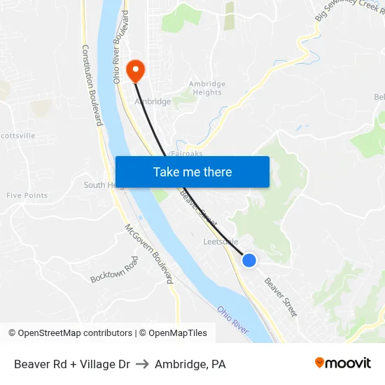 Beaver Rd + Village Dr to Ambridge, PA map