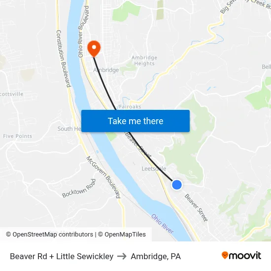 Beaver Rd + Little Sewickley to Ambridge, PA map