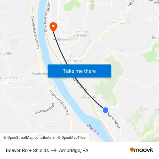 Beaver Rd + Shields to Ambridge, PA map