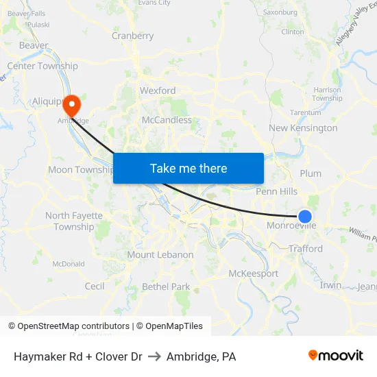 Haymaker Rd + Clover Dr to Ambridge, PA map