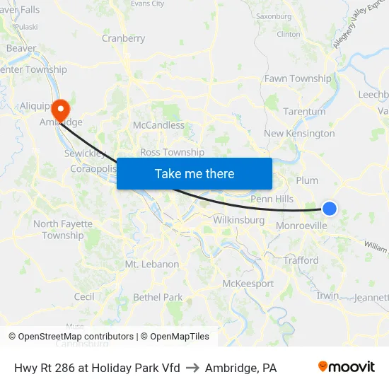 Hwy Rt 286 at Holiday Park Vfd to Ambridge, PA map