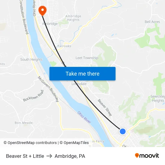 Beaver St + Little to Ambridge, PA map