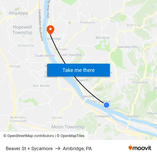 Beaver St + Sycamore to Ambridge, PA map