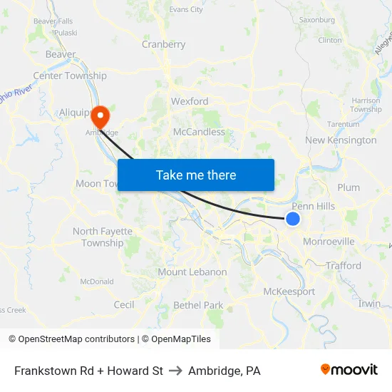 Frankstown Rd + Howard St to Ambridge, PA map