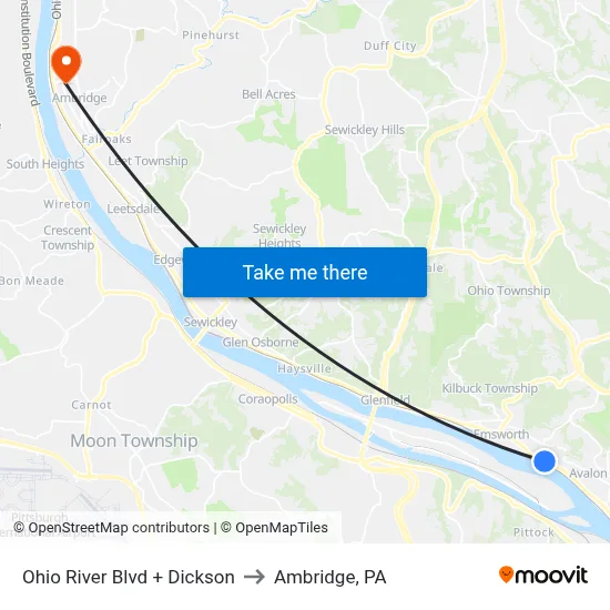 Ohio River Blvd + Dickson to Ambridge, PA map
