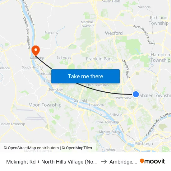 Mcknight Rd + North Hills Village (North Ent) to Ambridge, PA map