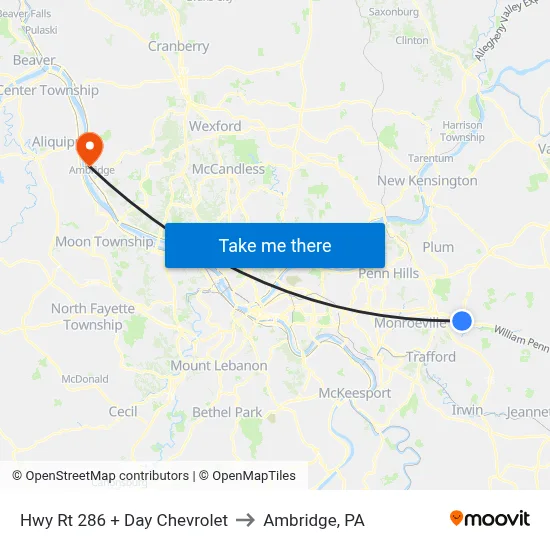 Hwy Rt 286 + Day Chevrolet to Ambridge, PA map