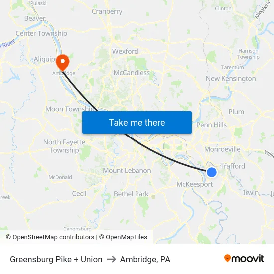 Greensburg Pike + Union to Ambridge, PA map
