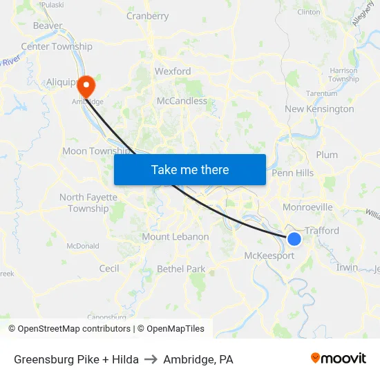 Greensburg Pike + Hilda to Ambridge, PA map