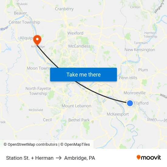 Station St. + Herman to Ambridge, PA map