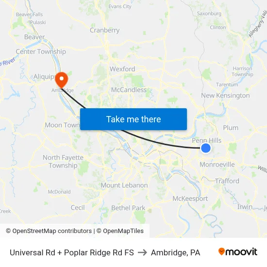 Universal Rd + Poplar Ridge Rd FS to Ambridge, PA map