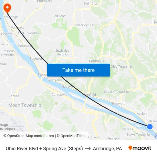 Ohio River Blvd + Spring Ave (Steps) to Ambridge, PA map