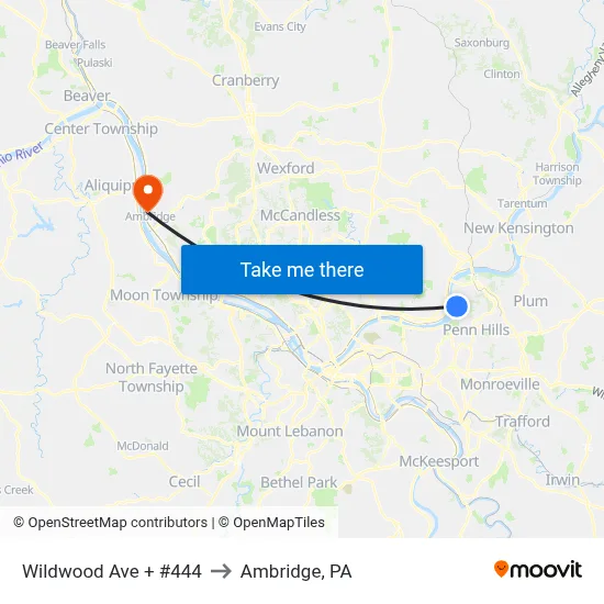 Wildwood Ave + #444 to Ambridge, PA map