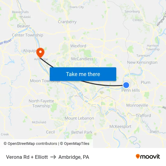 Verona Rd + Elliott to Ambridge, PA map