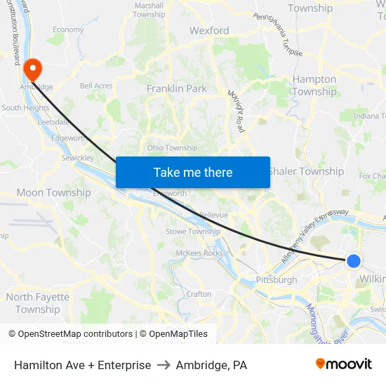 Hamilton Ave + Enterprise to Ambridge, PA map