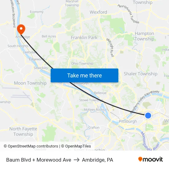 Baum Blvd + Morewood Ave to Ambridge, PA map