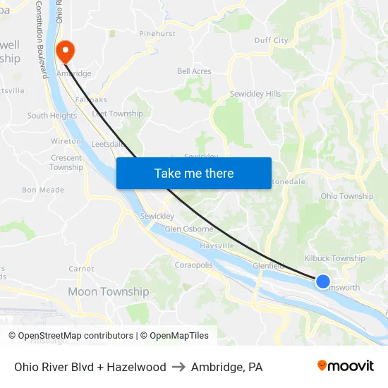 Ohio River Blvd + Hazelwood to Ambridge, PA map