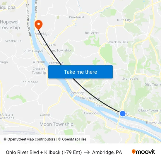Ohio River Blvd + Kilbuck (I-79 Ent) to Ambridge, PA map
