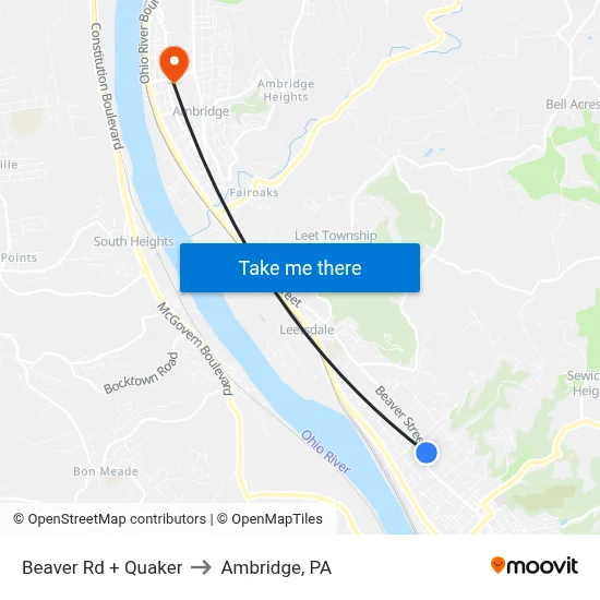 Beaver Rd + Quaker to Ambridge, PA map