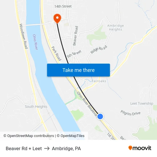 Beaver Rd + Leet to Ambridge, PA map