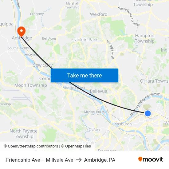 Friendship Ave + Millvale Ave to Ambridge, PA map