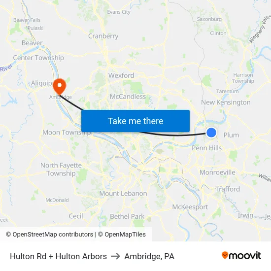 Hulton Rd + Hulton Arbors to Ambridge, PA map