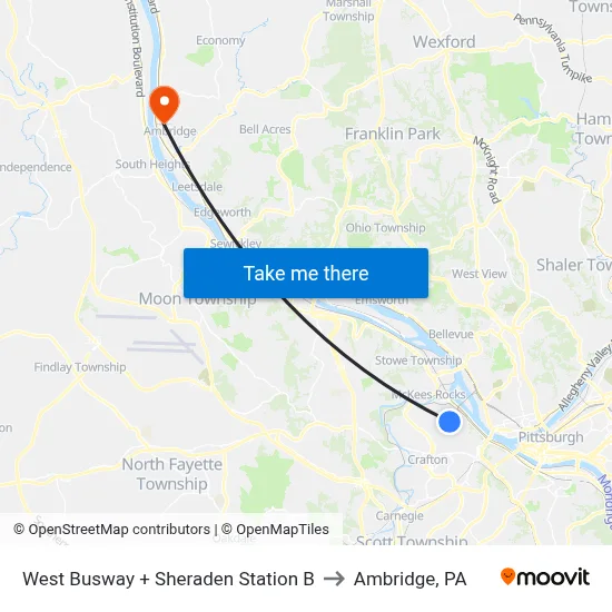 West Busway + Sheraden Station B to Ambridge, PA map