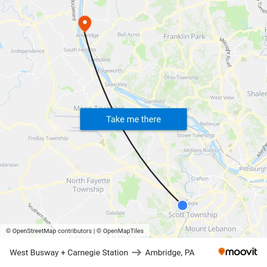 West Busway + Carnegie Station to Ambridge, PA map